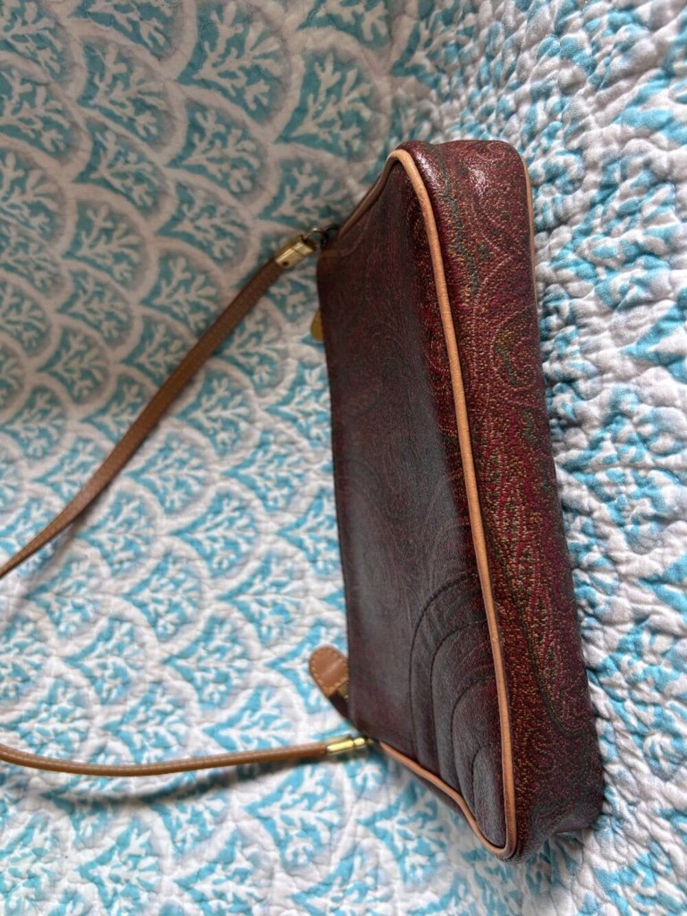Vintage Etro Milano Paisley Mini Shoulder Bag Brown Coated Canvas Leather Italy - Picture 4 of 7
